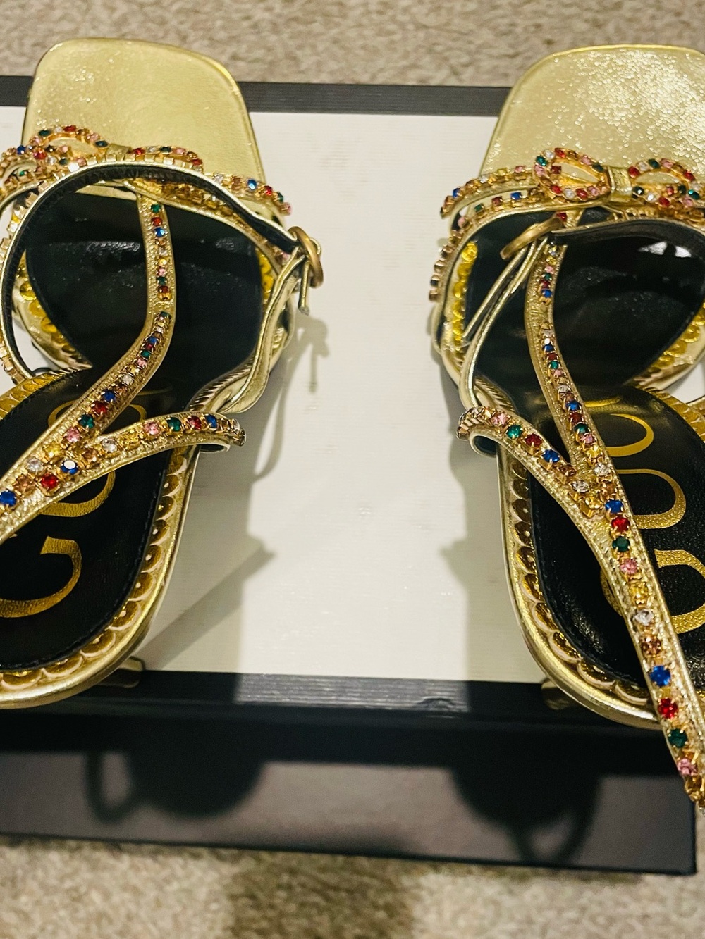 Gucci Gold Jeweled Bow-Strap High Heel Sandals - Picture 3 of 9